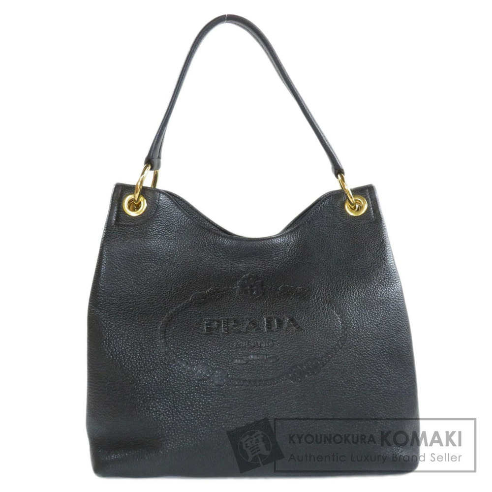 Prada Vitello Daino hobo shoulder bag embossed logo Black